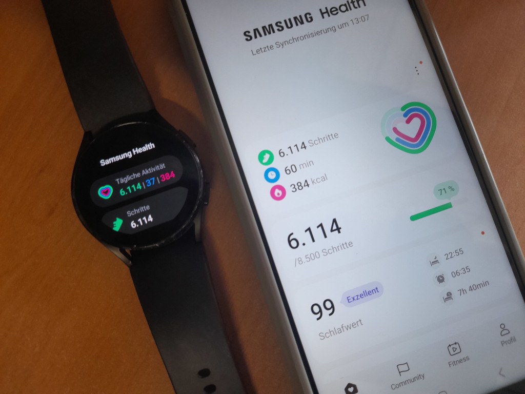 Samsung Health app on Galaxy Watch and phone